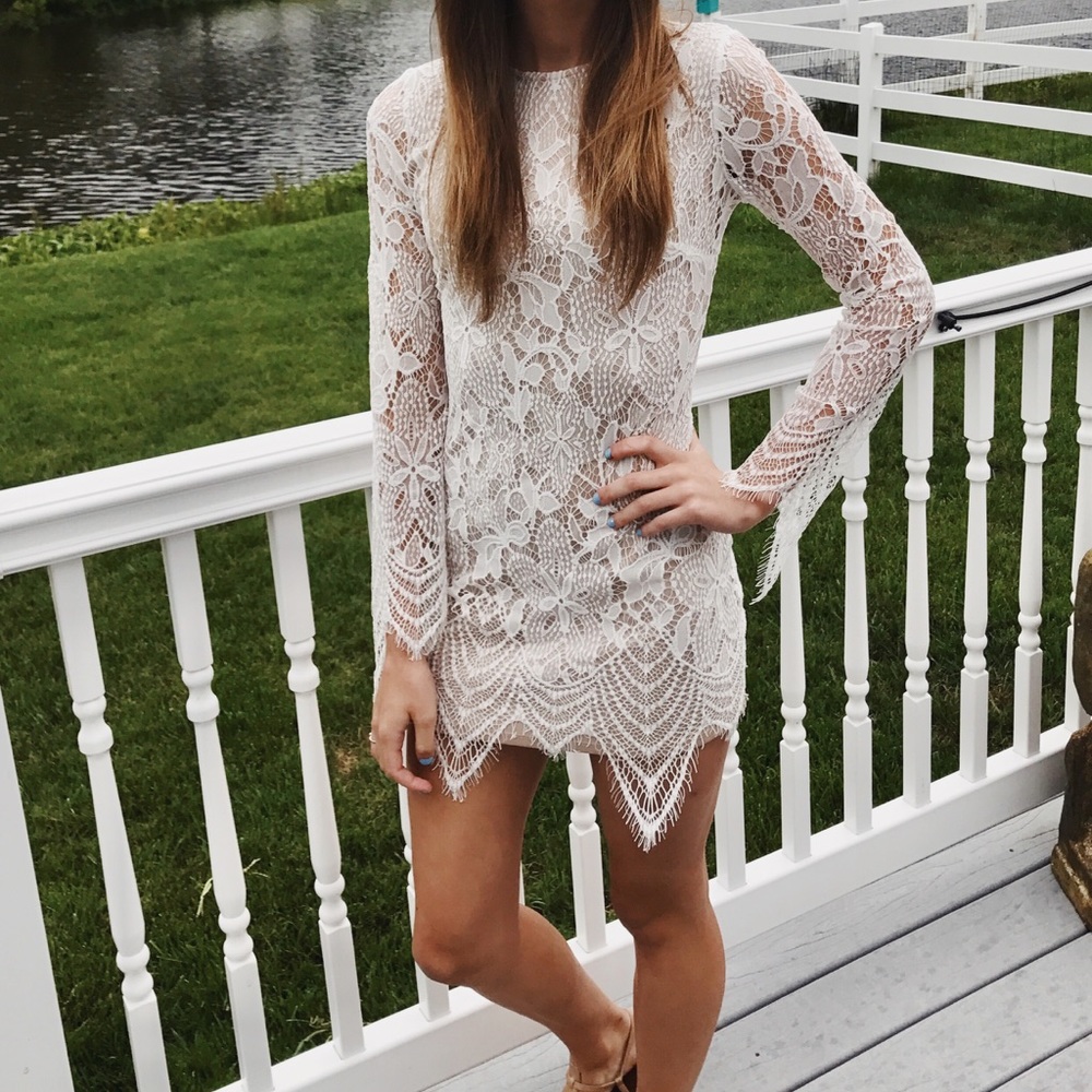 White, long sleeve, mini dress